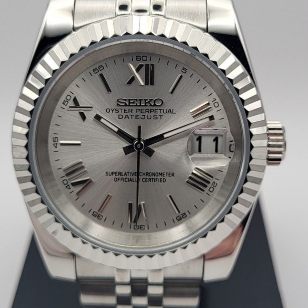 New 39mm Seiko Mod  Automatic Watch Silver Sunburst Dial